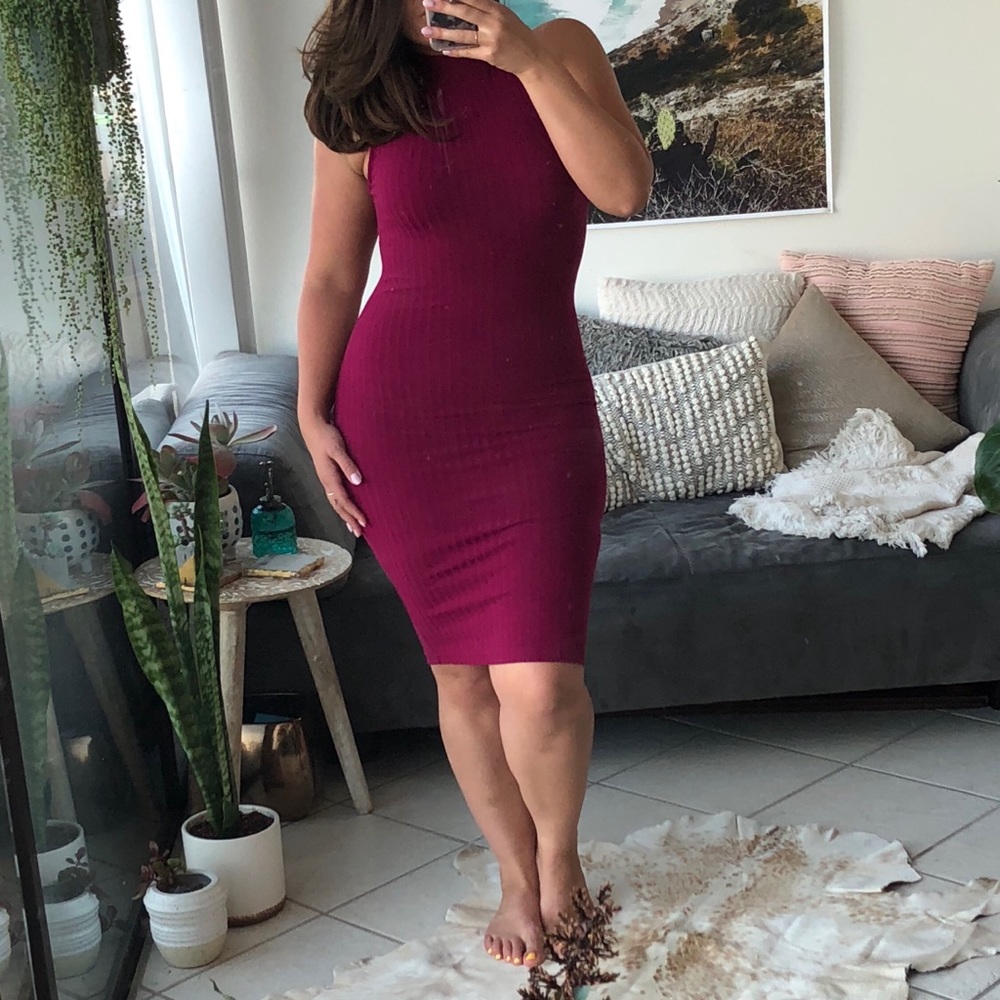 NWOT Raspberry Mockneck Midi Sweater Dress F21